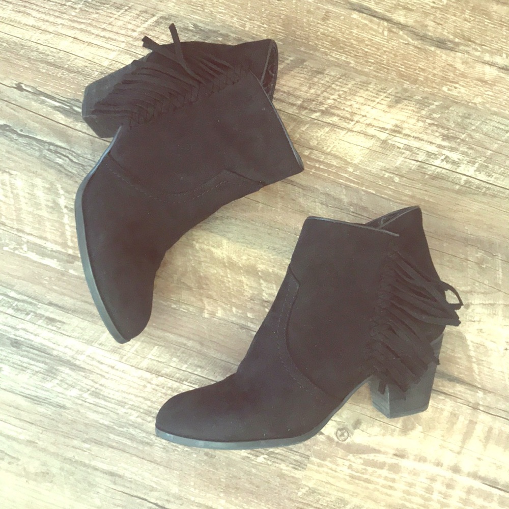Black Fringe Ankle Booties